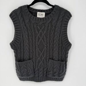 EDIT JASON WU WOOL BLEND CABLE KNIT SWEATER VEST CARBON GREY NWT LARGE